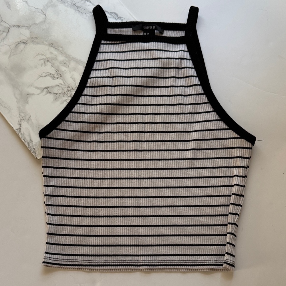 Forever 21 Black and White Striped Crop Top